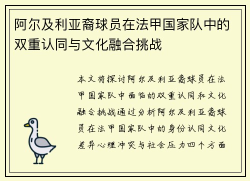 阿尔及利亚裔球员在法甲国家队中的双重认同与文化融合挑战